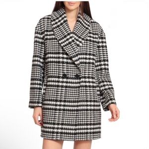 Bagatelle Black & White Houndstooth Double-Breasted Mid Length Pea Coat XL